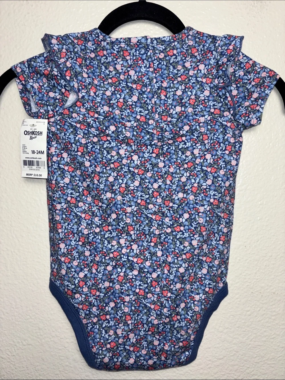 NWT OshKosh B'gosh Blue Floral One-Piece Bodysuit infants size 18-24 months